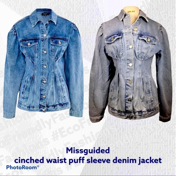 Missguided cinched waist puff sleeve denim jacket